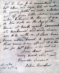 Letter from John Hunter to William Eden  1784.