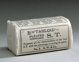 Twelve ‘Tabloid’ pleated compressed sanitary towels  1910-1940.