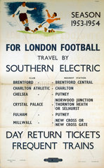 ‘For London Football Travel by Southern Electric’  BR(SR) poster  1953.