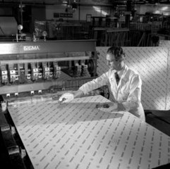 A production worker checks sheets of Perspex on the line  ICI Wilton  1955.