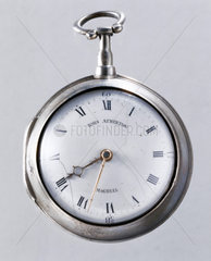 Pocket watch in silver pair case  c 1800.