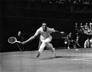 Tennis player Fred Perry in action during Wimbledon  5 July 1935.