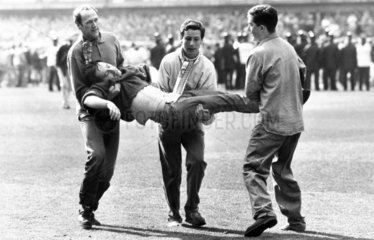 Injured football fan  Hillsborough  Sheffield  15 April 1989.