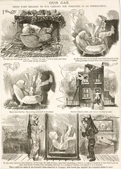 The dangers of an unpurified gas supply  cartoon  19th century.