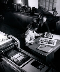 Examining printer’s proofs at Star Paper  Blackburn  1960.