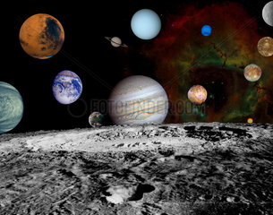 Solar System montage of Voyager images.