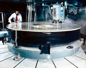 Polishing the mirror of the Hubble Telescope  1980s.