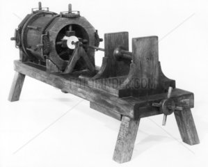 Model of a boring machine from a design by Leonardo da Vinci.