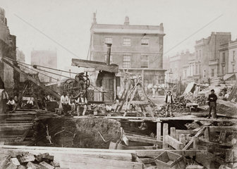 Construction of the Metropolitan Railway  Praed Street  London  1866.