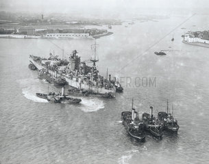 Aerial view of HMS 'Nelson'  Portsmouth  11 January 1934.