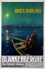 'Belgium - Blankenberghe  The Finest Sands'  Belgian State Railways poster  c 1920s.