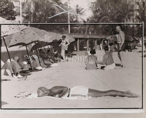 On the sands of Waikiki Beach  Honolulu  14 August 1937.