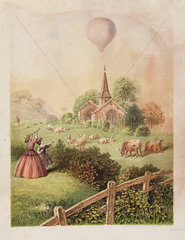 Balloon in a landscape  19th century.