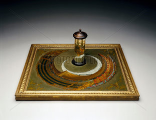 An anamorphic painting of a ship  c 1744-1774.