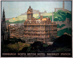 'Edinburgh  New British Hotel  Waverley Station  LNER poster  1935.