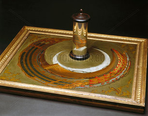 An anamorphic painting of a ship  c 1744-1774.