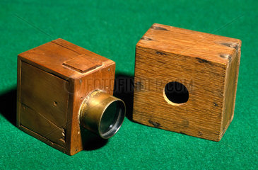 Two of W H F Talbot’s experimental ‘mousetrap’ cameras  c 1835.