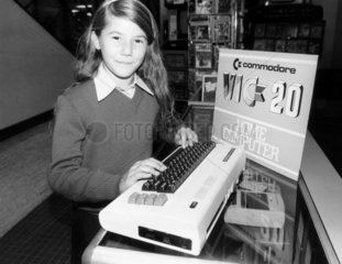Schoolgirl with the Commodore VIC 20 home computer  September 1983.