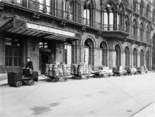 Electric goods trolleys  Midland Grand Hotel  St Pancras Station  London  1920.