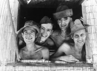 Prisoners of war at a hospital window  28 September 1945.