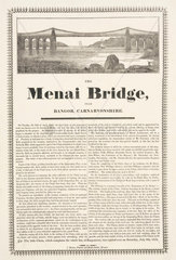 ‘The Menai Bridge near Bangor  Carnarvonshire’  Wales  1826.