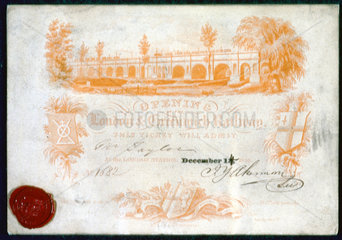 Ticket for the opening of the London & Greenwich Railway  1836.