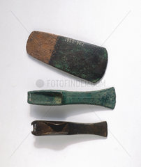 Axe-head and two flanged celts  Bronze Age.