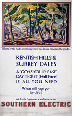 ‘Kentish Hills & Surrey Dales’  SR poster  1928.