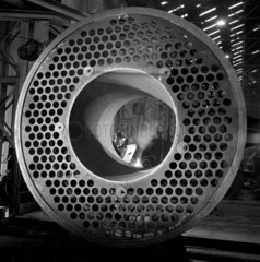 A welder working on a boiler tube plate   Fletcher and Company  Derby  1957.