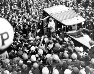 Mahatma Gandhi welcomed by a large crowd  England  23 September 1931.