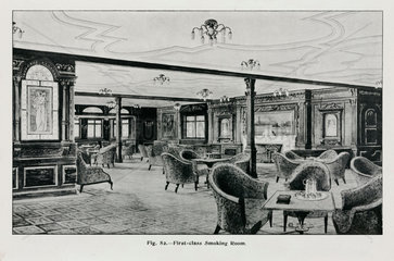 First class smoking room on the ‘Olympic’ White Star liner  c 1911.