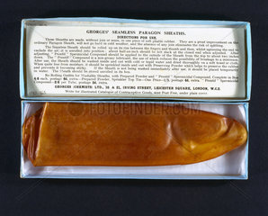 Re-usable condom in original packaging  1948-1950.