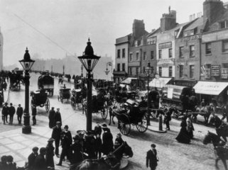Street scene near Westminster Bridge  London  c 1900.