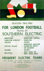 ‘For London Football Travel by Southern Electric’  BR(SR) poster  1962.