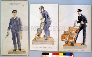 Three sketches of railway workers  c 1940.