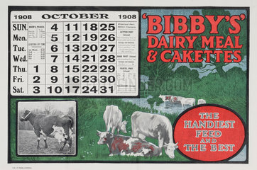 ‘Bibby’s Dairy Meal and Cakettes’  calendar  1908.