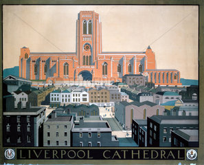 ‘Liverpool Cathedral’  LMS poster  c 1930s.