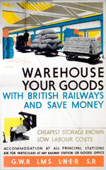 'Warehouse your Goods’  GWR/LMS/LNER/SR poster  1939.