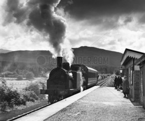Steam locomotive at Killin Station on the Oban line  September 1961.