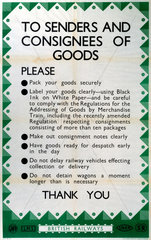 ‘To Senders and Consignees of Goods’  poster  c 1950s.