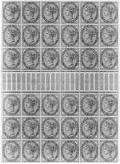 Block of 36 penny lilac stamps  1881.