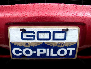 ‘God is my co-pilot’ plate on car  New Jersey  USA  2007.