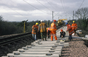 Workers laying track  1999.