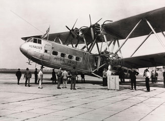 HP42 G-AAXC 'Heracles' preparing for departure  1930s.