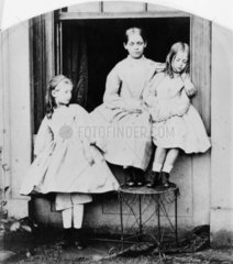 Three girls on the window sill at The Rectory  Croft  Yorks.