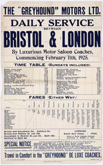 Greyhound Coaches timetable  1925.