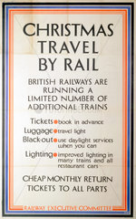 'Christmas Travel by Rail'   REC poster  1939-1945.