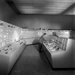 Power station control room with operator  no 1 level  West Burton  1967.