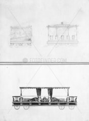 Railway carriages  British  1830. Two penci