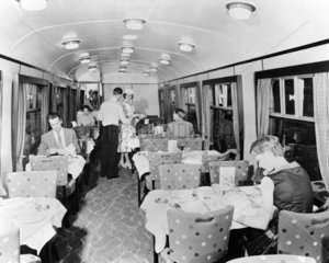 Passengers inside a British Railways restaurant car  July 1956.